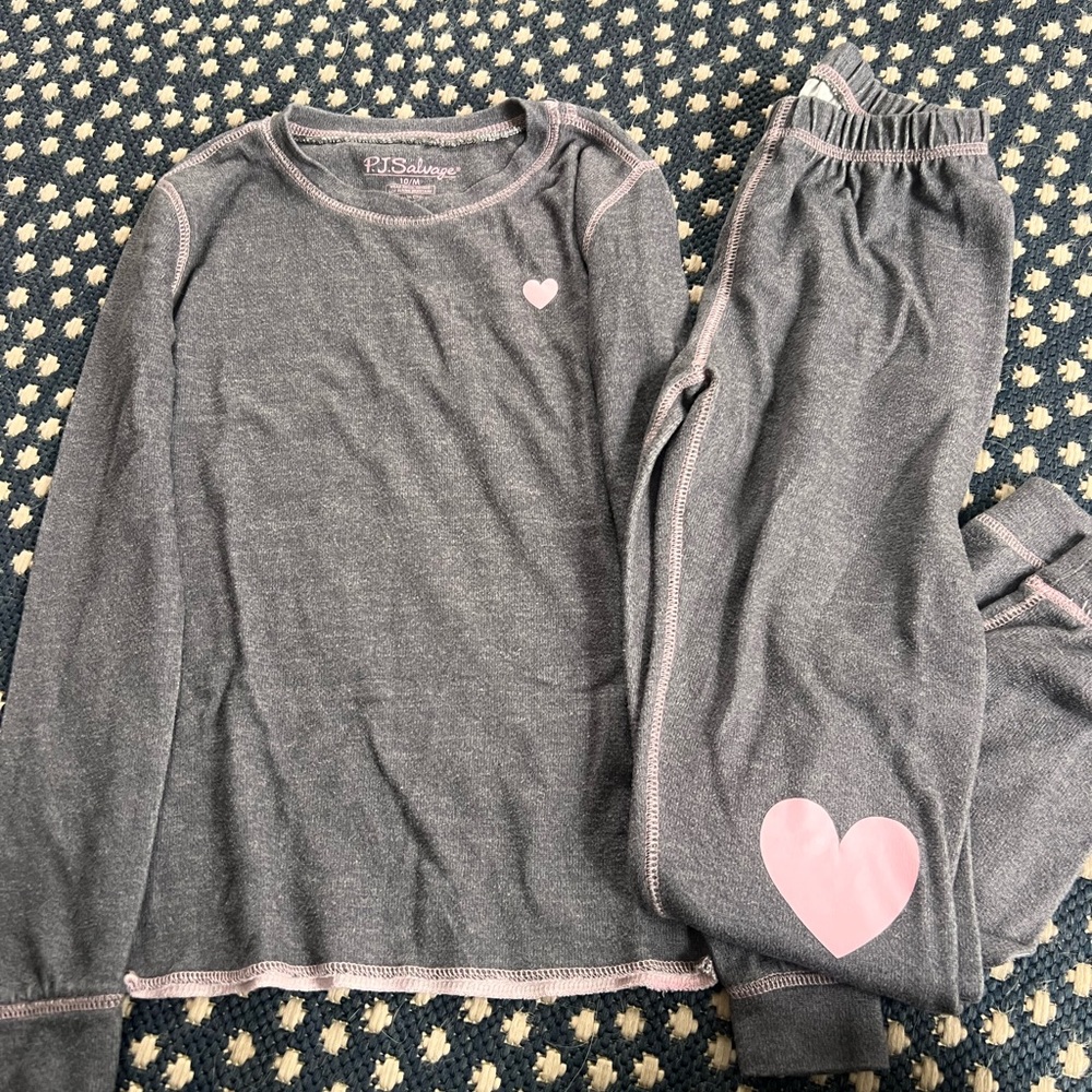 PJ Salvage Girls Heart Pajama Set – Gray & Pink (Size 10/M)